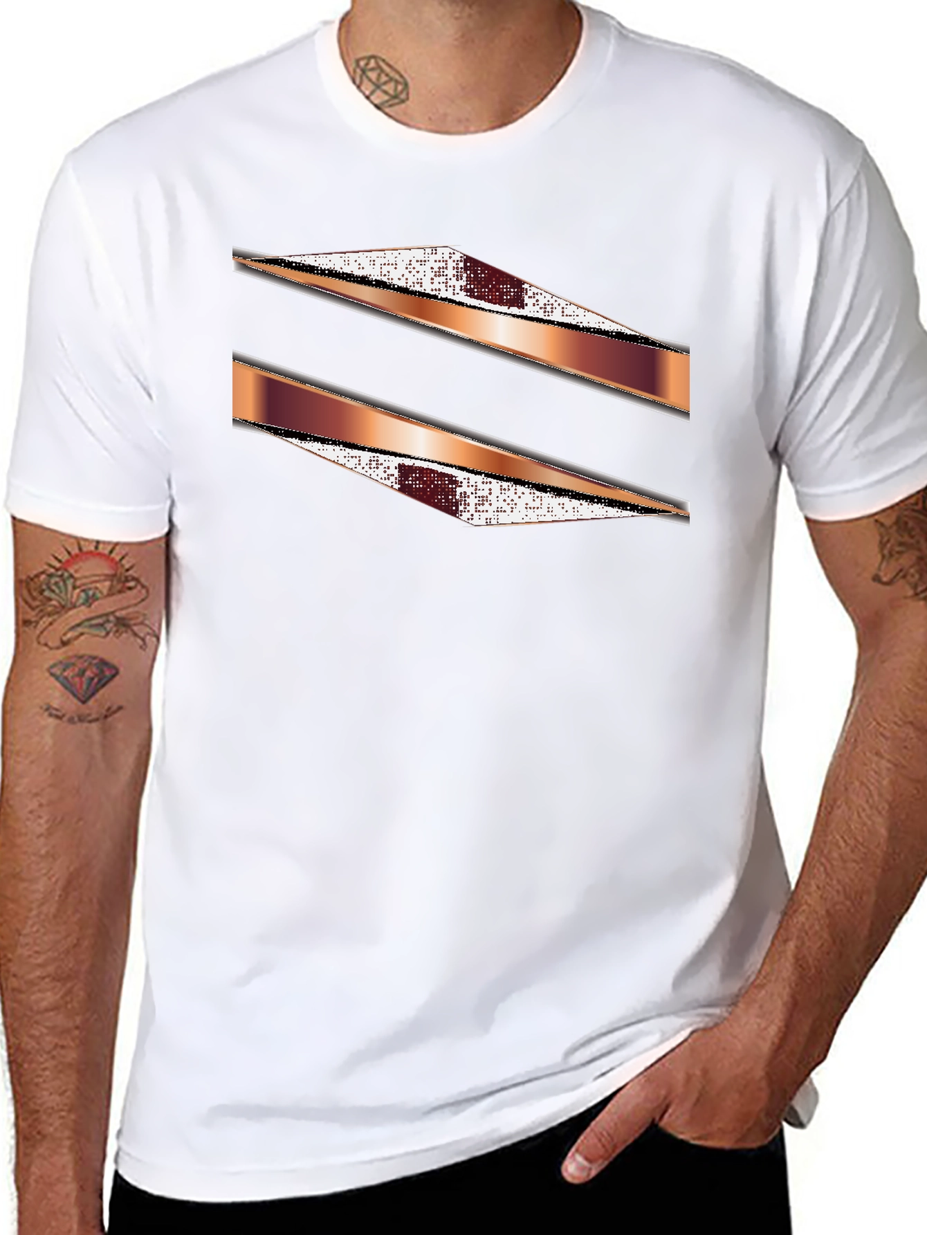 Stylish Black Graphic Tee with Abstract Stripe Design