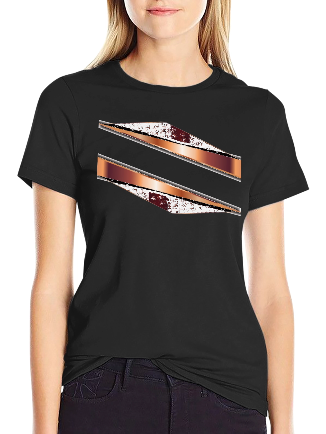 Stylish Black Graphic Tee with Abstract Stripe Design