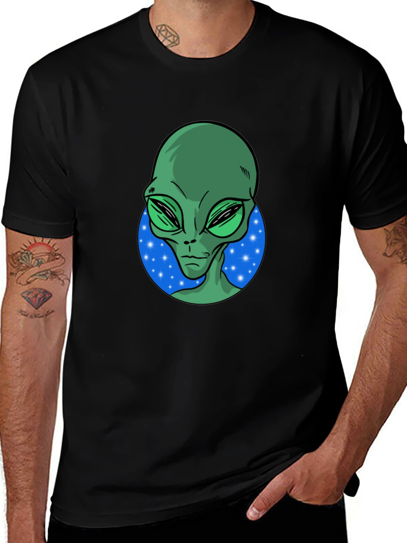 Alien Graphic T-Shirt - Mens Black Crew Neck Tee
