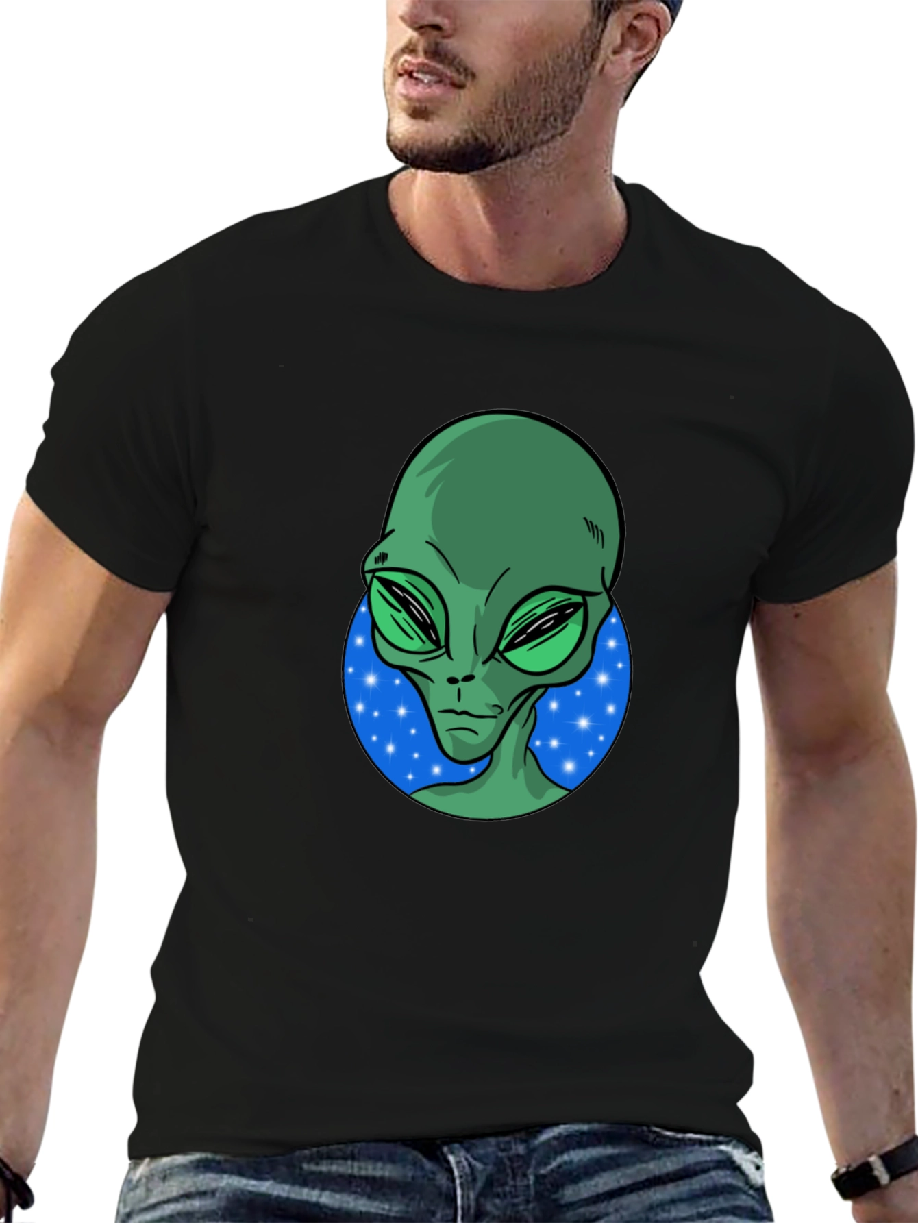 Alien Graphic T-Shirt - Mens Black Crew Neck Tee