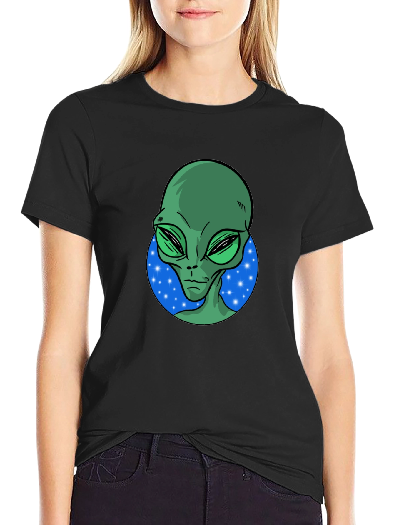 Alien Graphic T-Shirt - Mens Black Crew Neck Tee