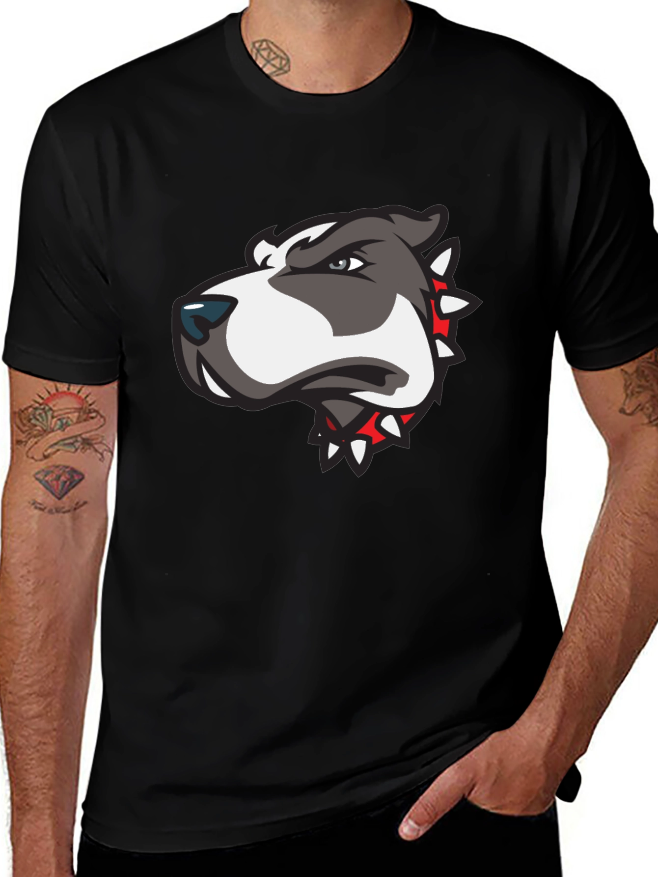 Dog Graphic Tee - Mens Black Crew Neck T-Shirt