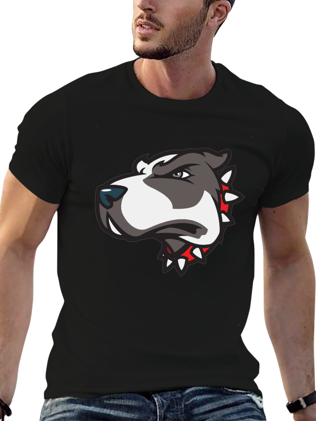 Dog Graphic Tee - Mens Black Crew Neck T-Shirt