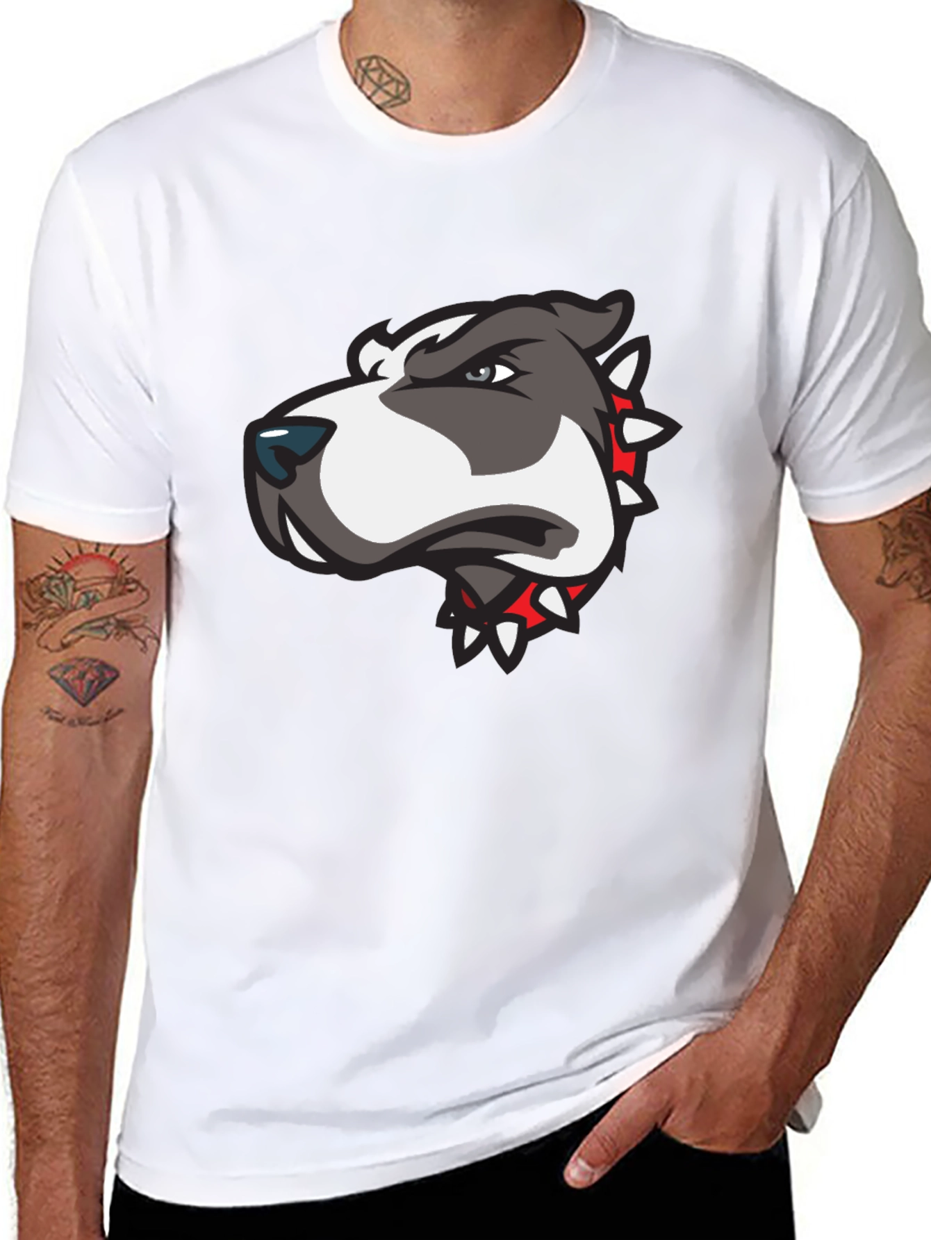 Dog Graphic Tee - Mens Black Crew Neck T-Shirt