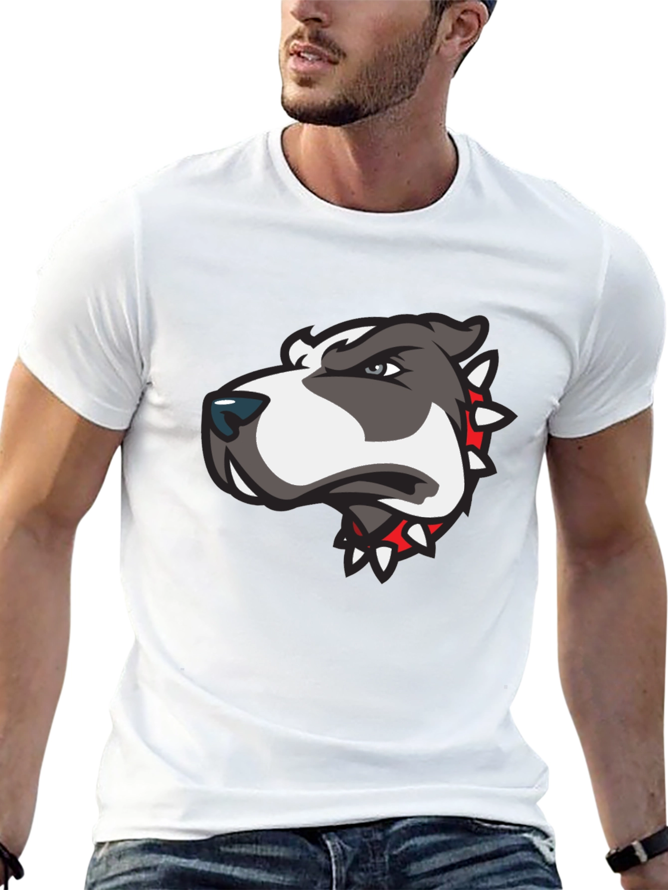 Dog Graphic Tee - Mens Black Crew Neck T-Shirt