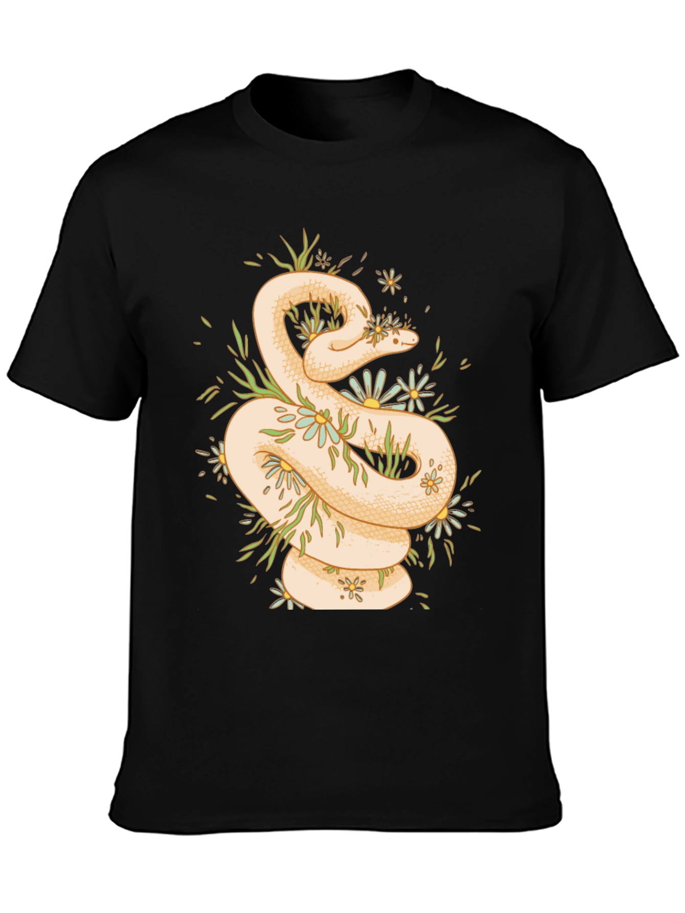 Snake & Flowers Graphic T-Shirt - Black