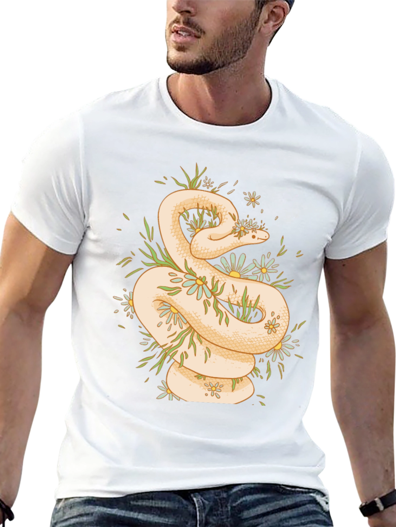 Snake & Flowers Graphic T-Shirt - Black