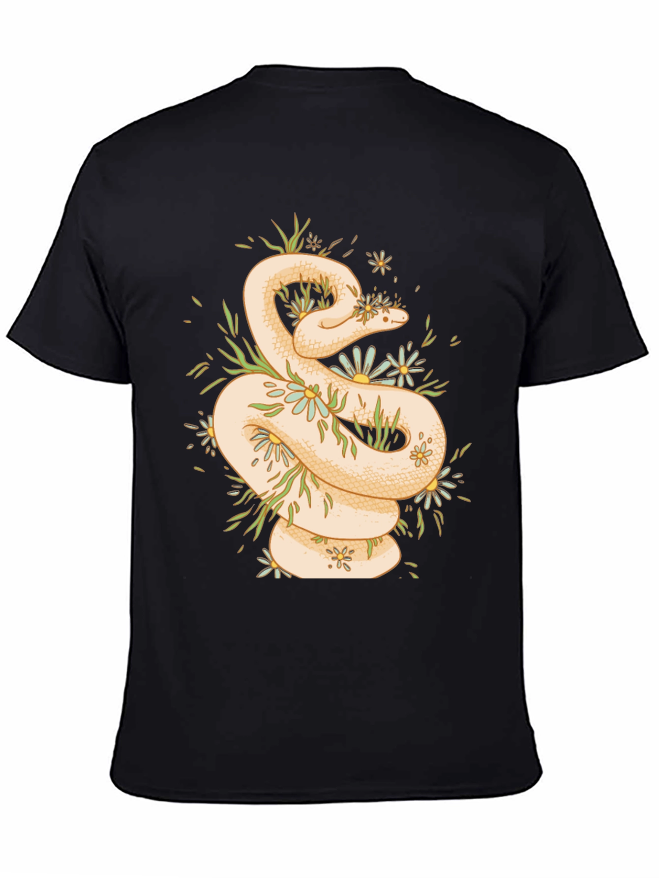 Snake & Flowers Graphic T-Shirt - Black