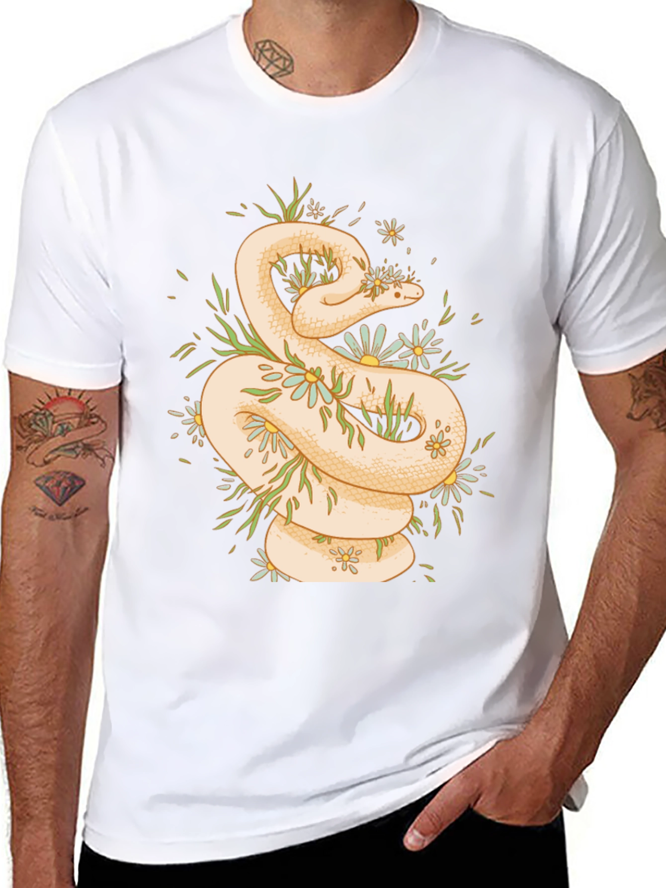 Snake & Flowers Graphic T-Shirt - Black