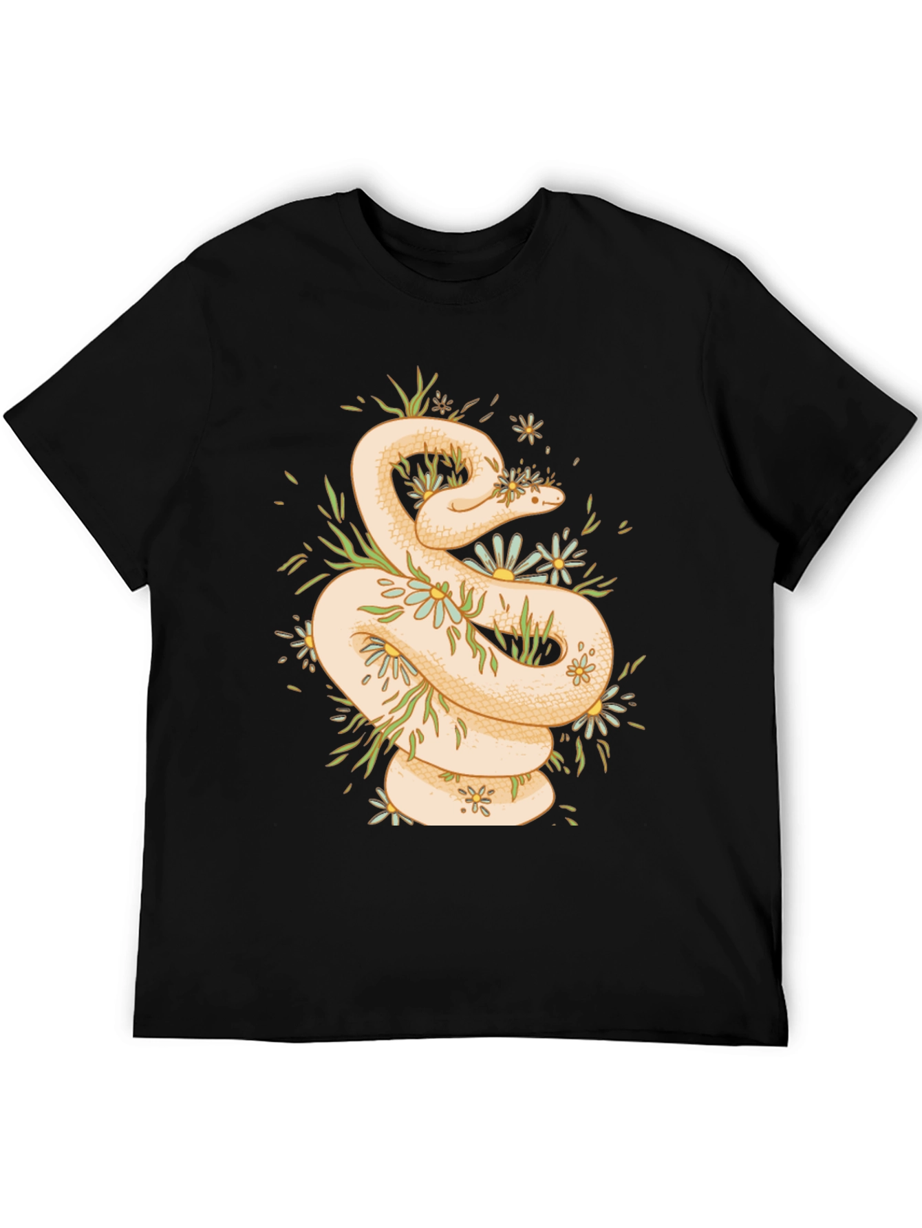 Snake & Flowers Graphic T-Shirt - Black