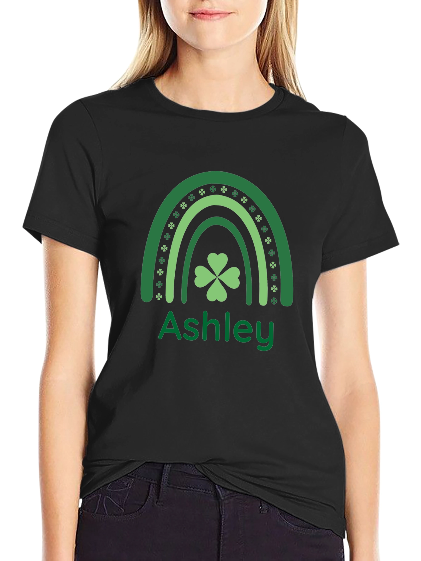 Personalized St. Patricks Day Ashley Rainbow Clover T-Shirt