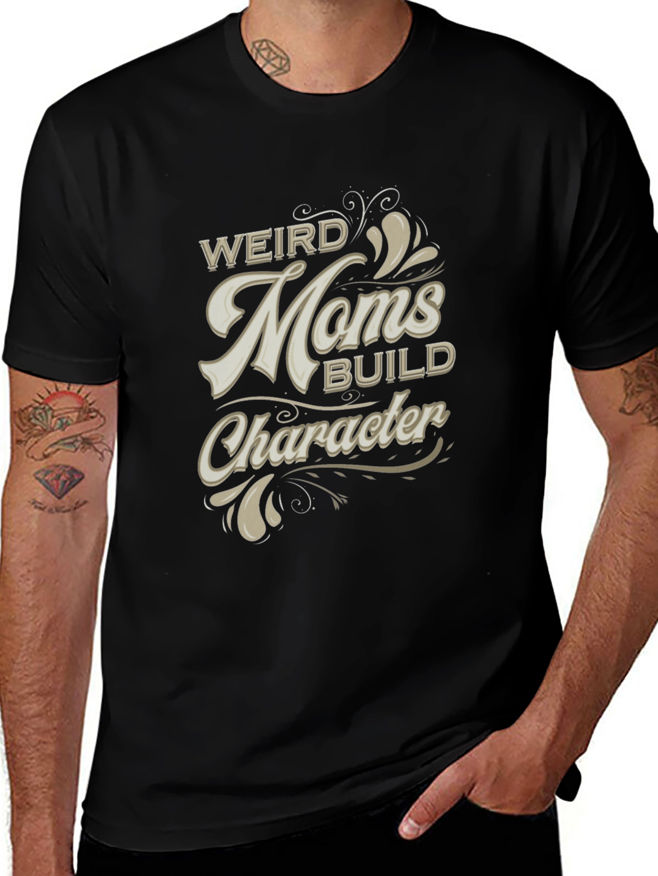 Weird Moms Build Character Black Graphic T-Shirt
