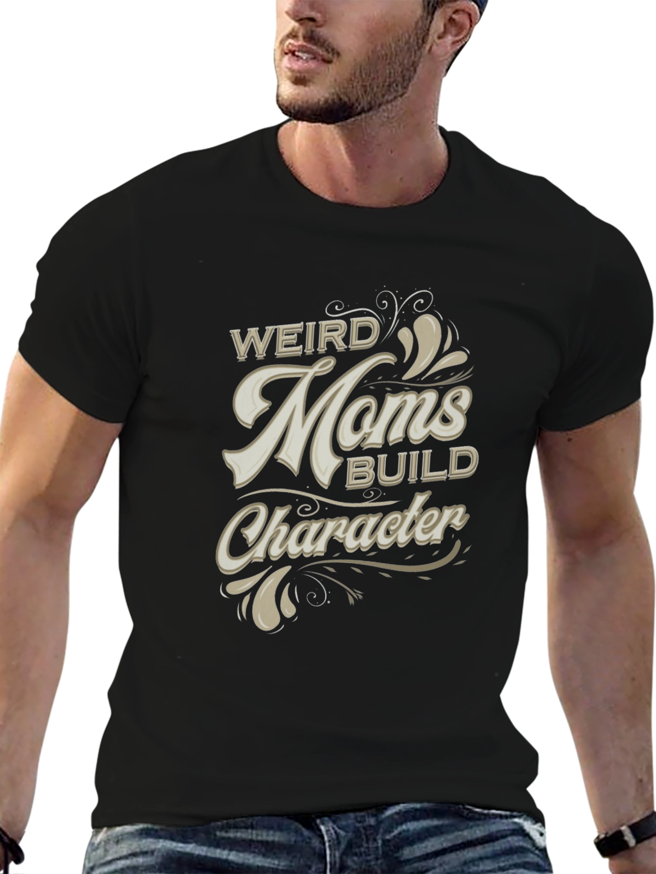 Weird Moms Build Character Black Graphic T-Shirt