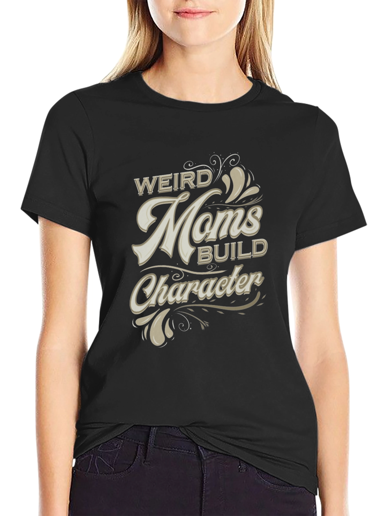 Weird Moms Build Character Black Graphic T-Shirt
