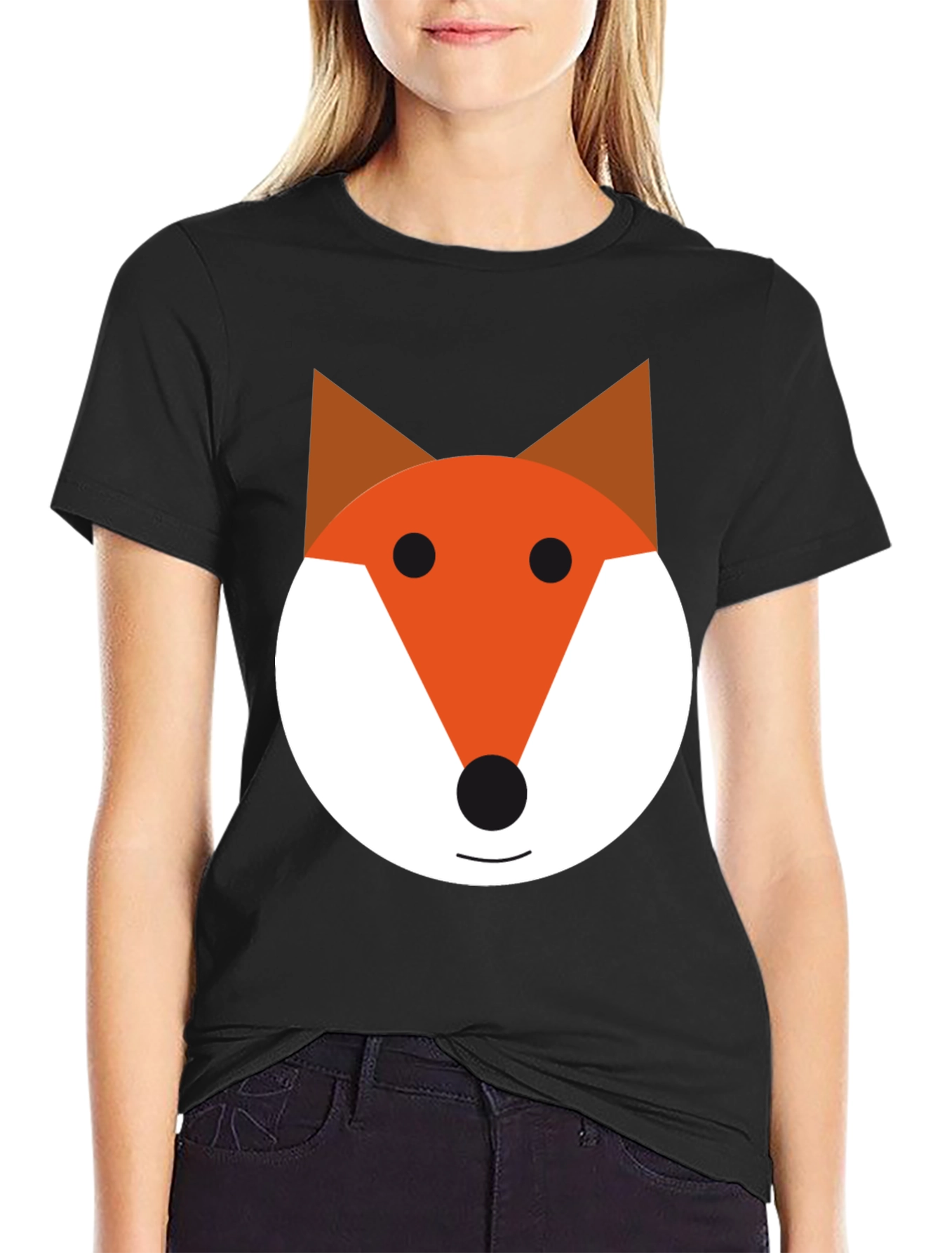 Fox Face Graphic Tee - Black Cotton Blend Shirt