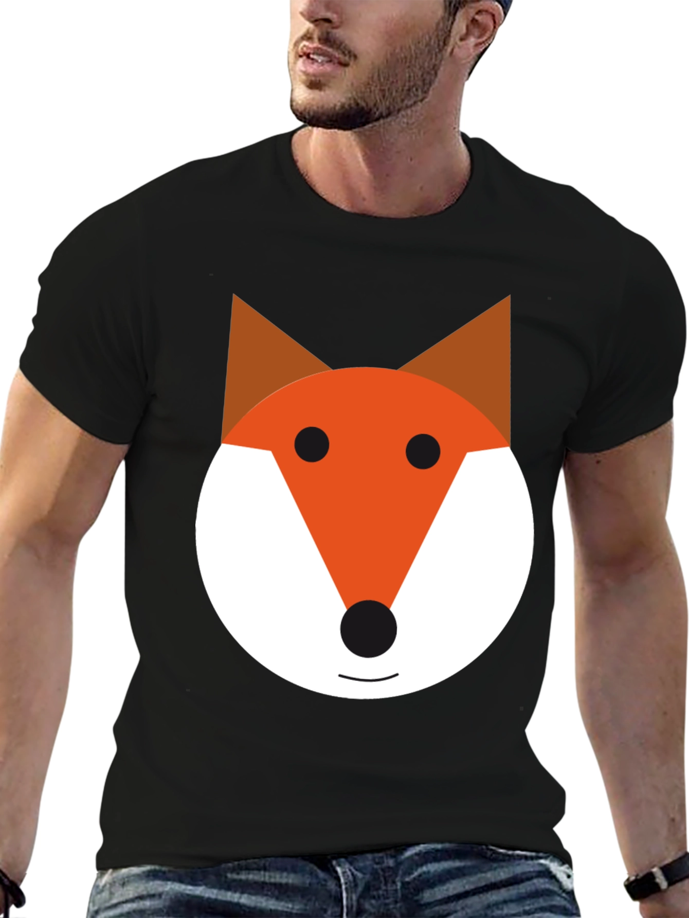 Fox Face Graphic Tee - Black Cotton Blend Shirt