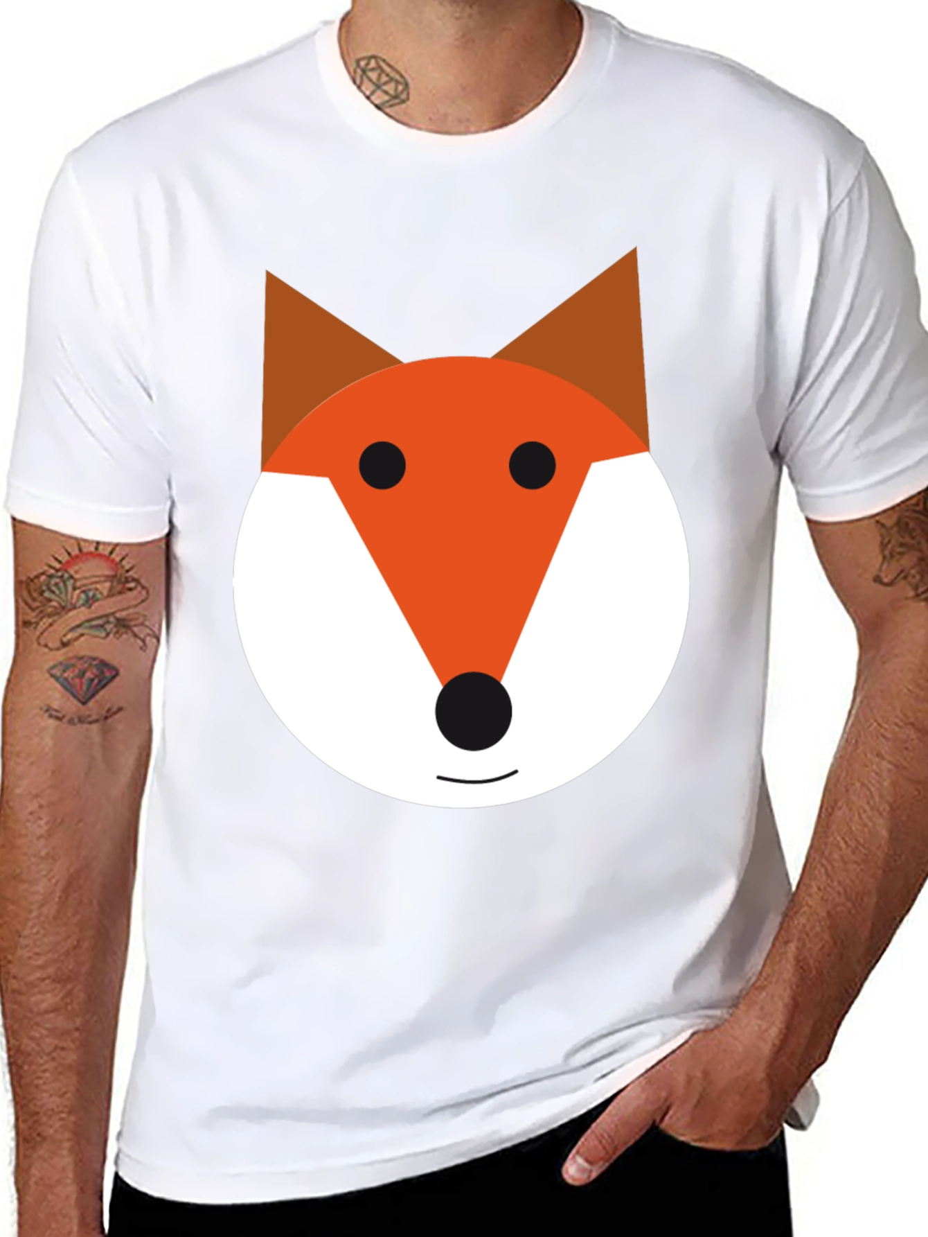 Fox Face Graphic Tee - Black Cotton Blend Shirt