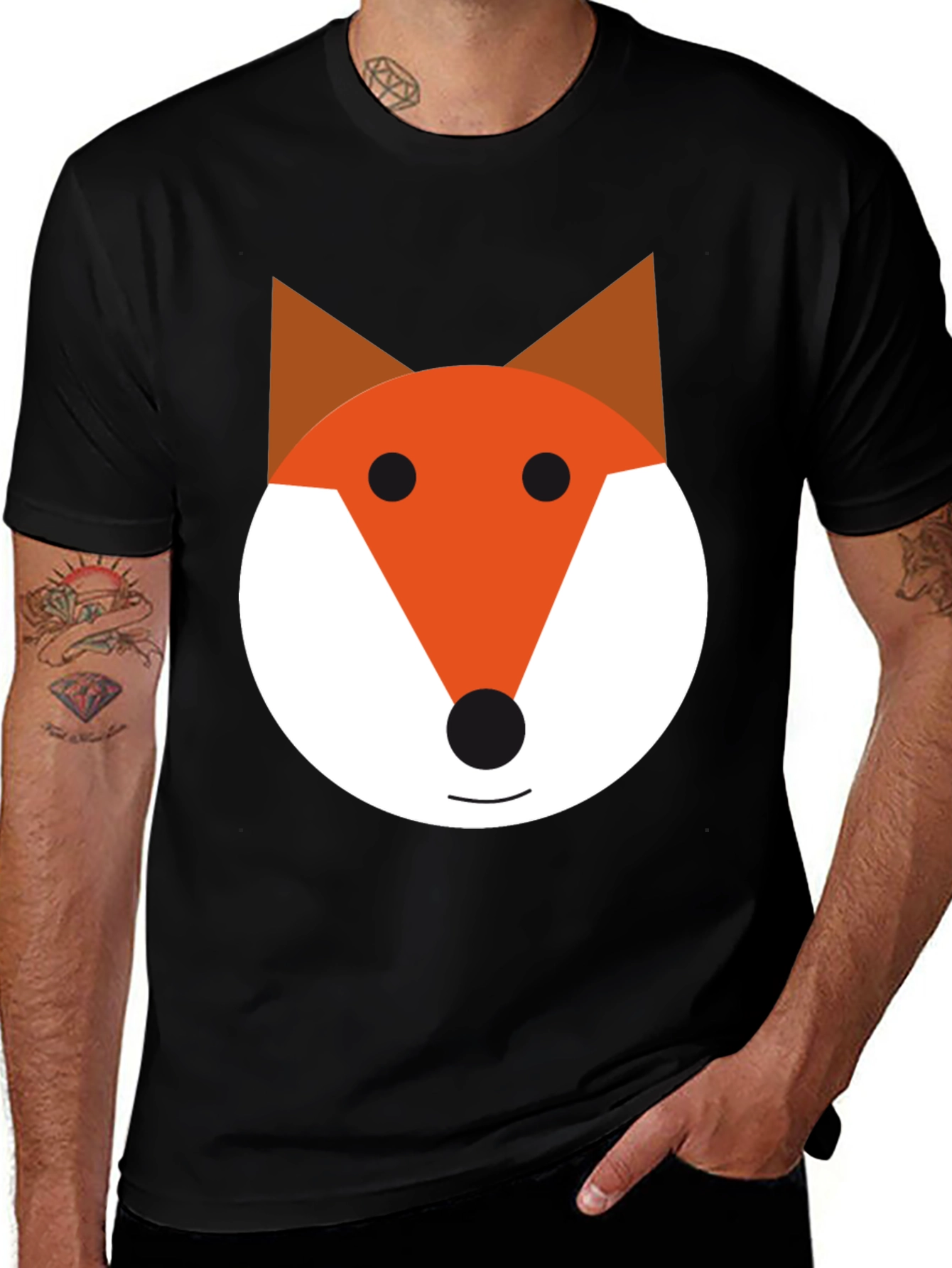 Fox Face Graphic Tee - Black Cotton Blend Shirt
