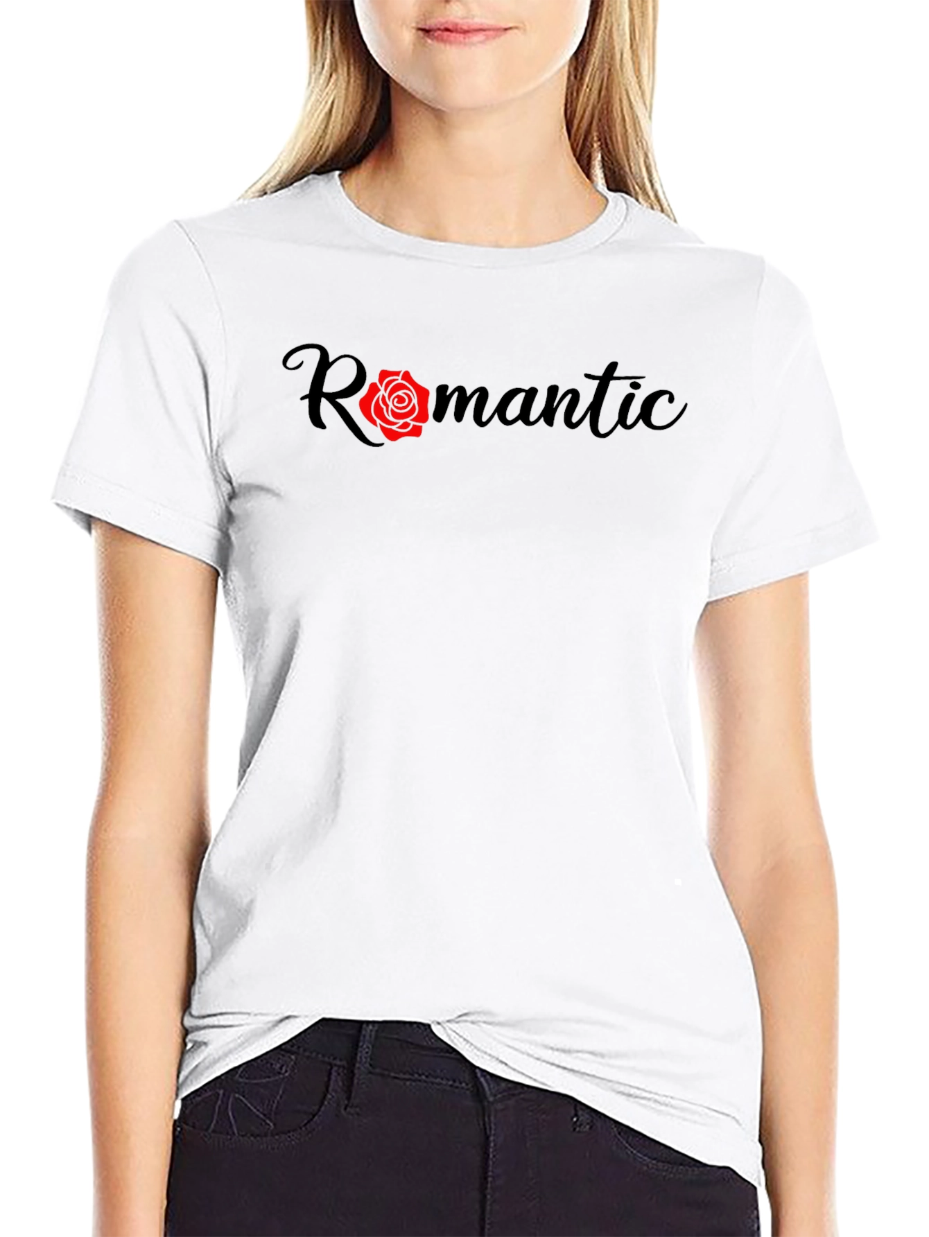 Romantic Rose Graphic Black T-Shirt