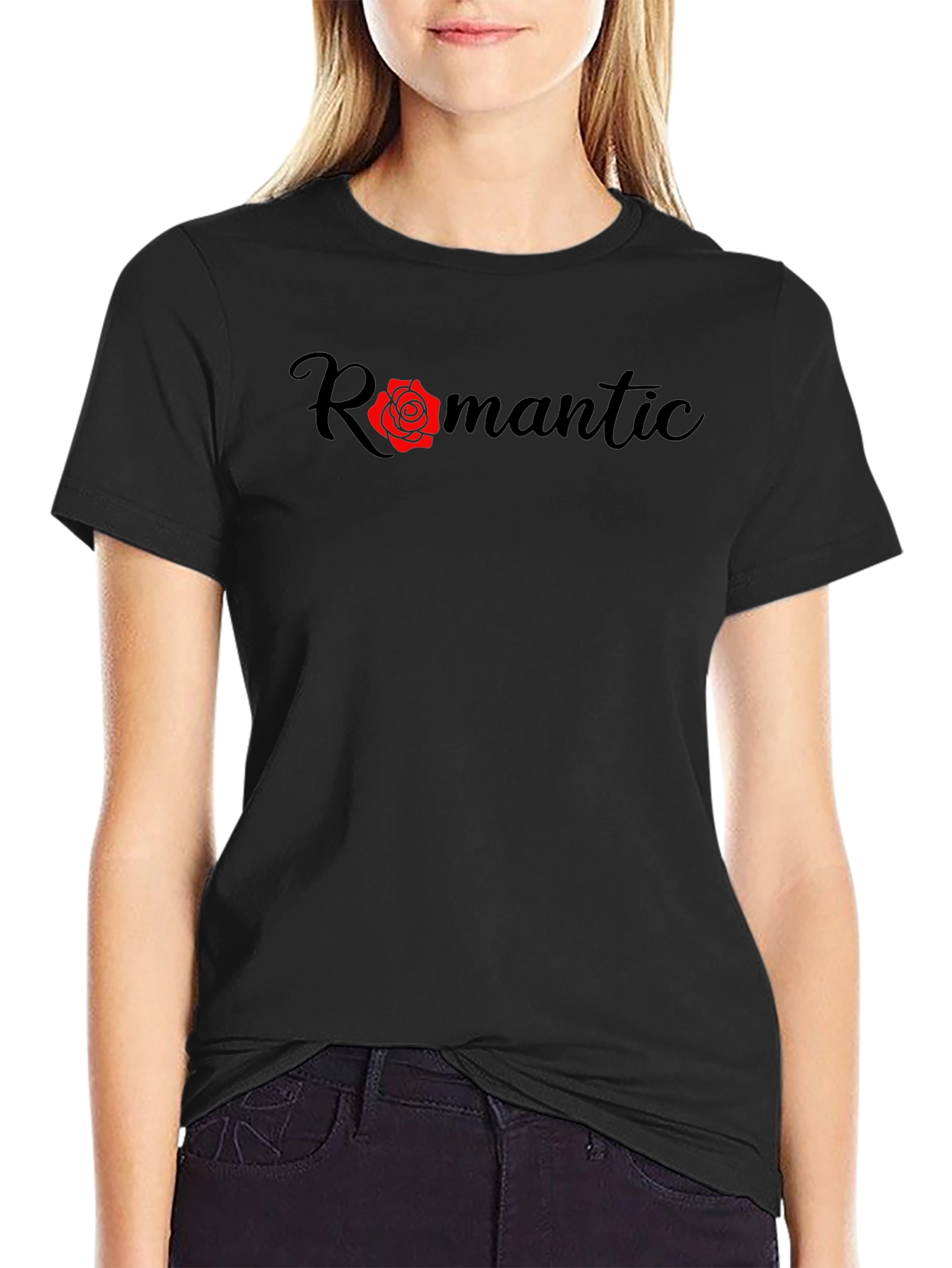 Romantic Rose Graphic Black T-Shirt