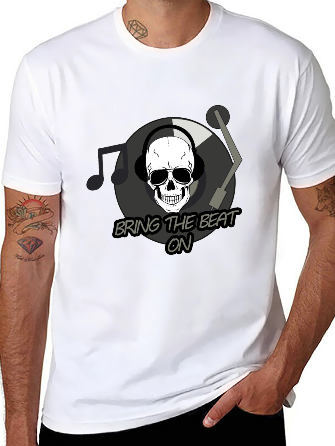 Bring The Beat On T-Shirt - Skull DJ Design