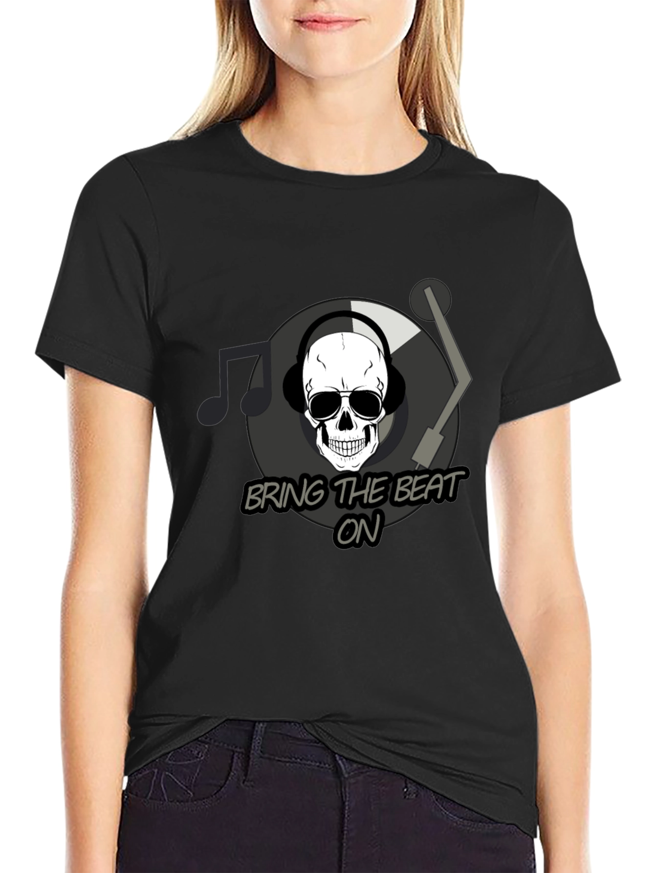 Bring The Beat On T-Shirt - Skull DJ Design