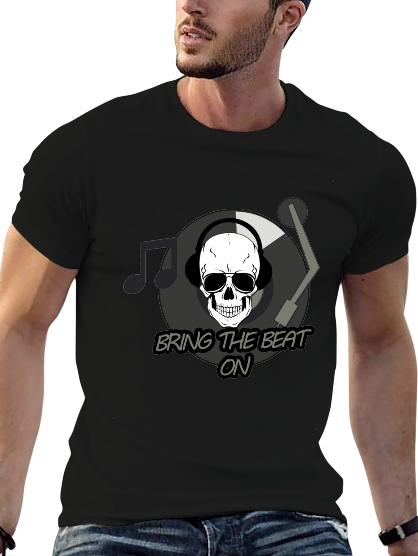 Bring The Beat On T-Shirt - Skull DJ Design