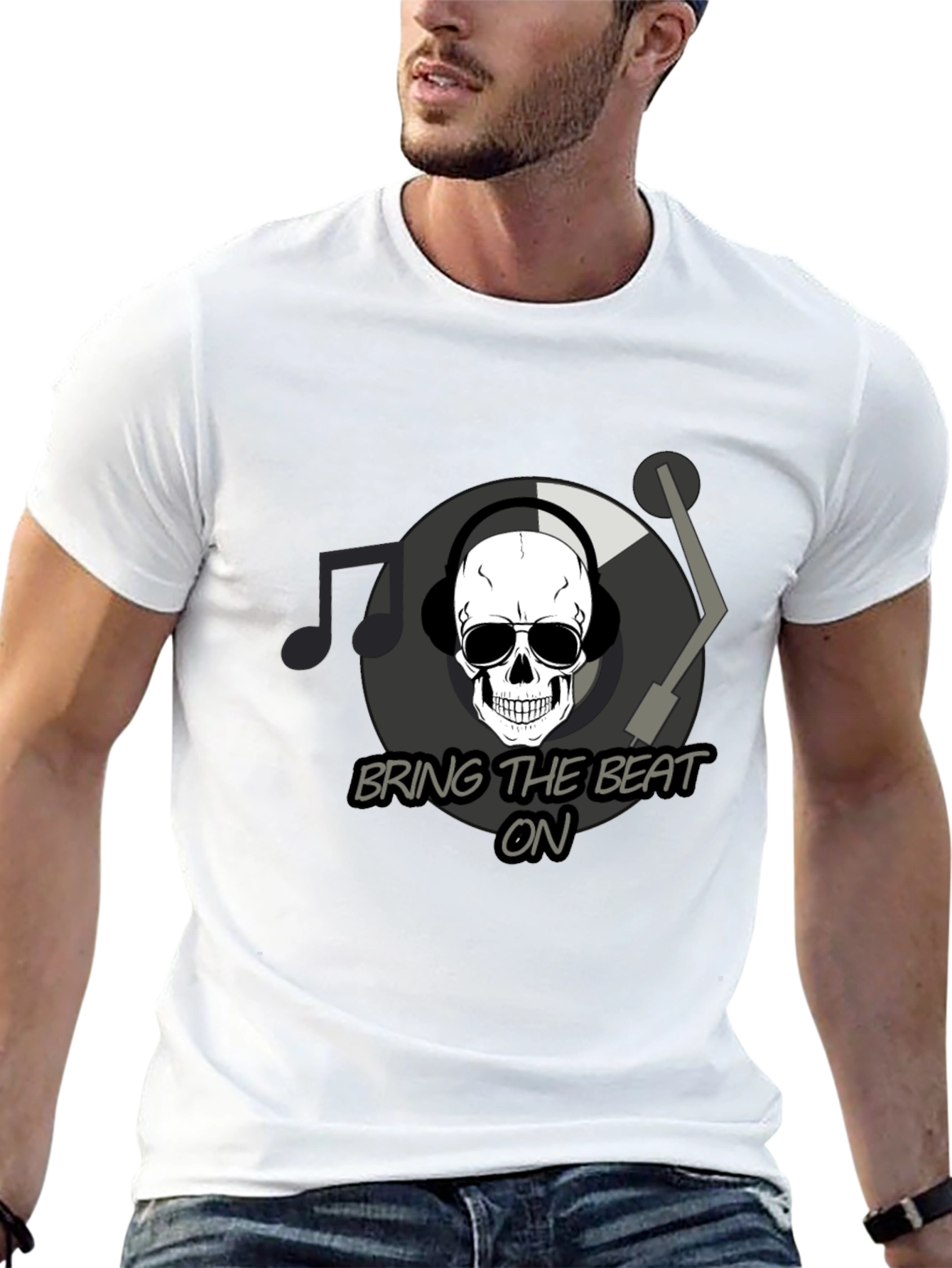 Bring The Beat On T-Shirt - Skull DJ Design