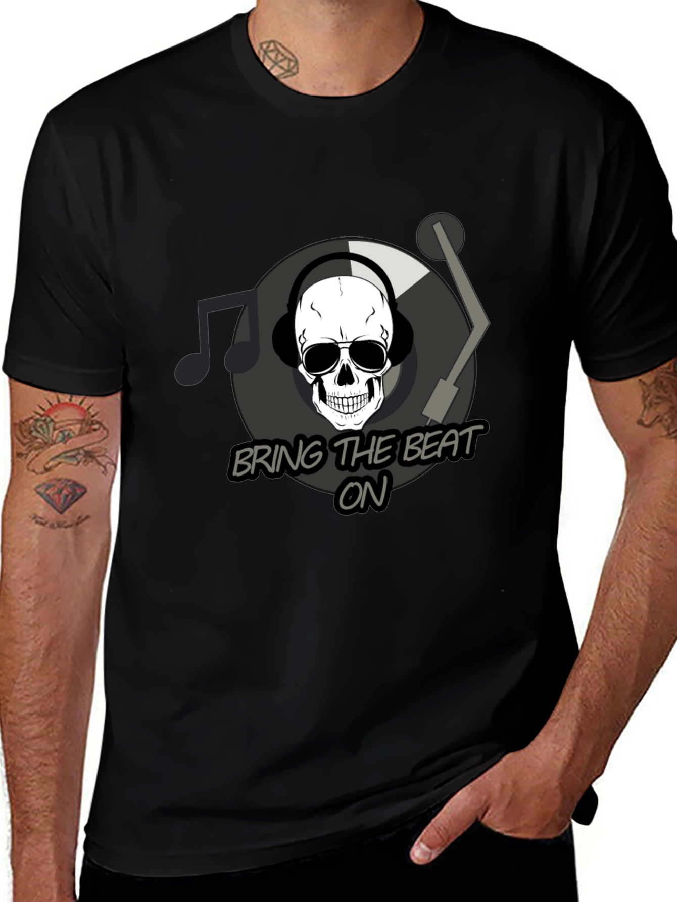 Bring The Beat On T-Shirt - Skull DJ Design