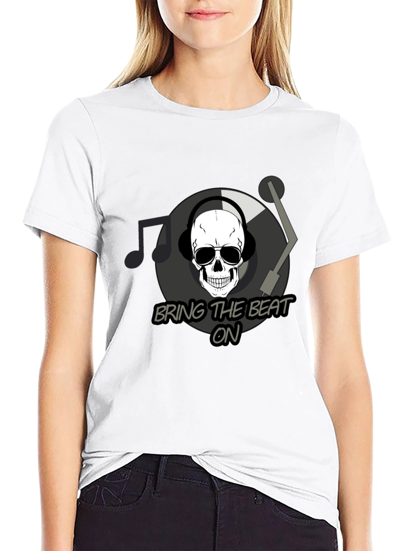 Bring The Beat On T-Shirt - Skull DJ Design