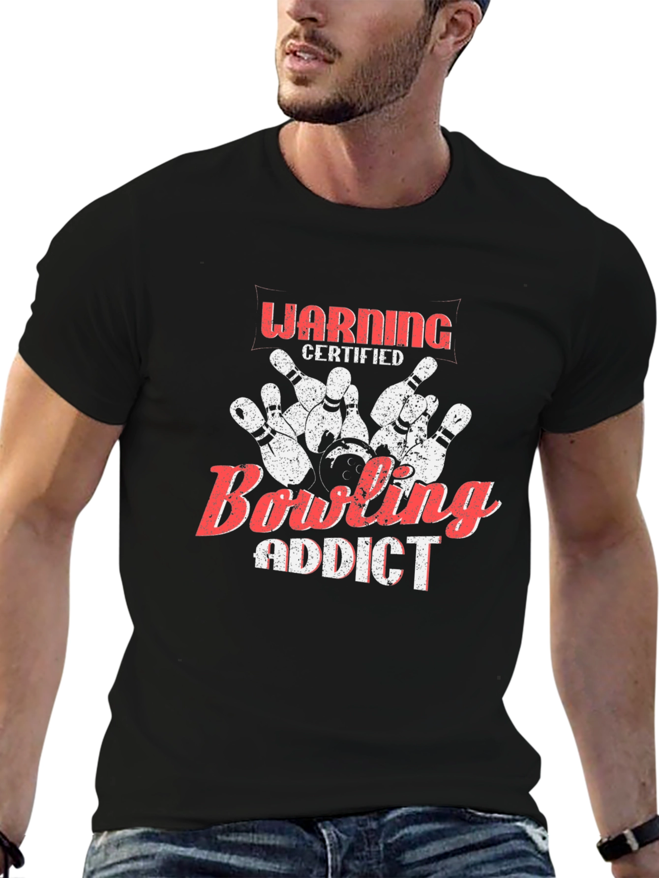 Bowling Addict Certified Warning Black T-Shirt