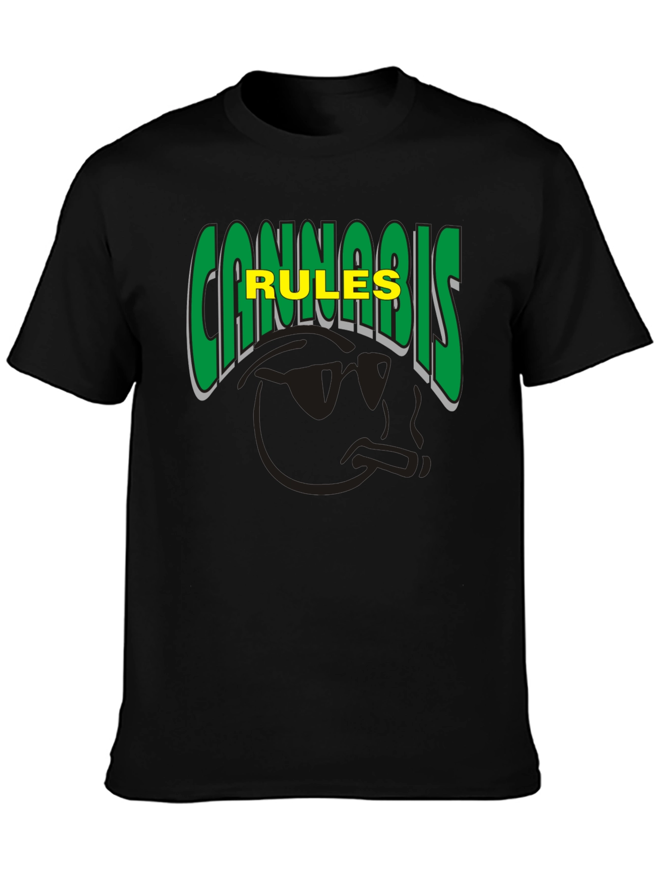 Cannabis Rules T-Shirt Black Crew Neck Short Sleeve