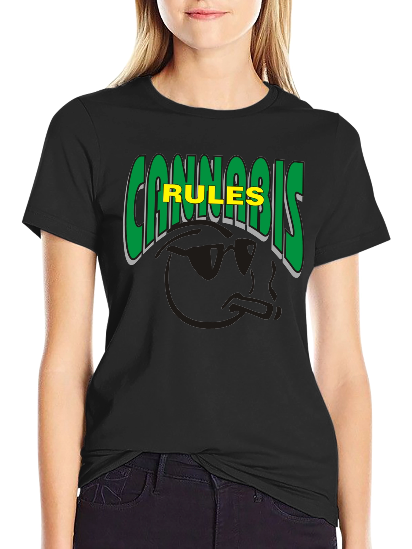 Cannabis Rules T-Shirt Black Crew Neck Short Sleeve