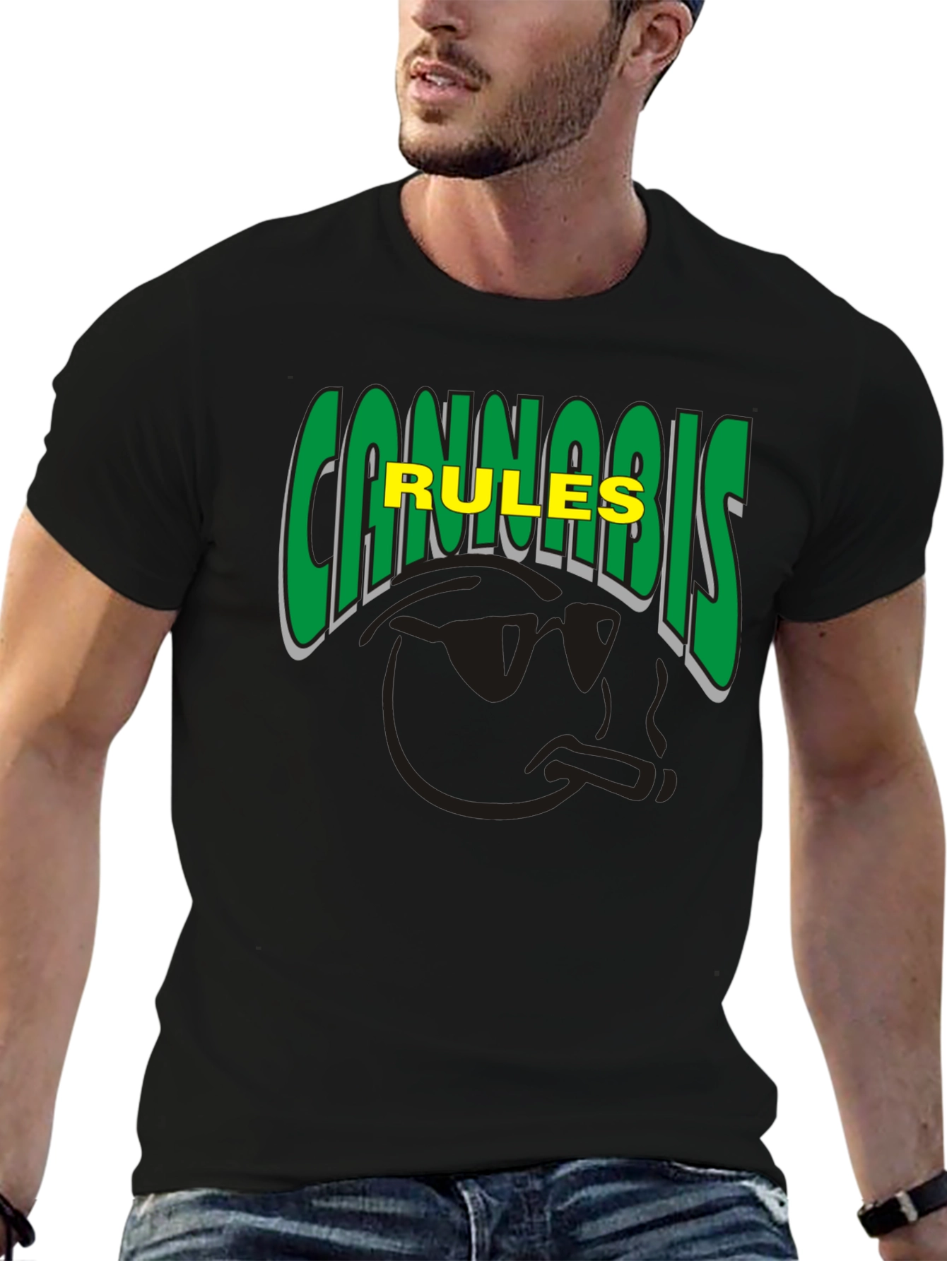 Cannabis Rules T-Shirt Black Crew Neck Short Sleeve