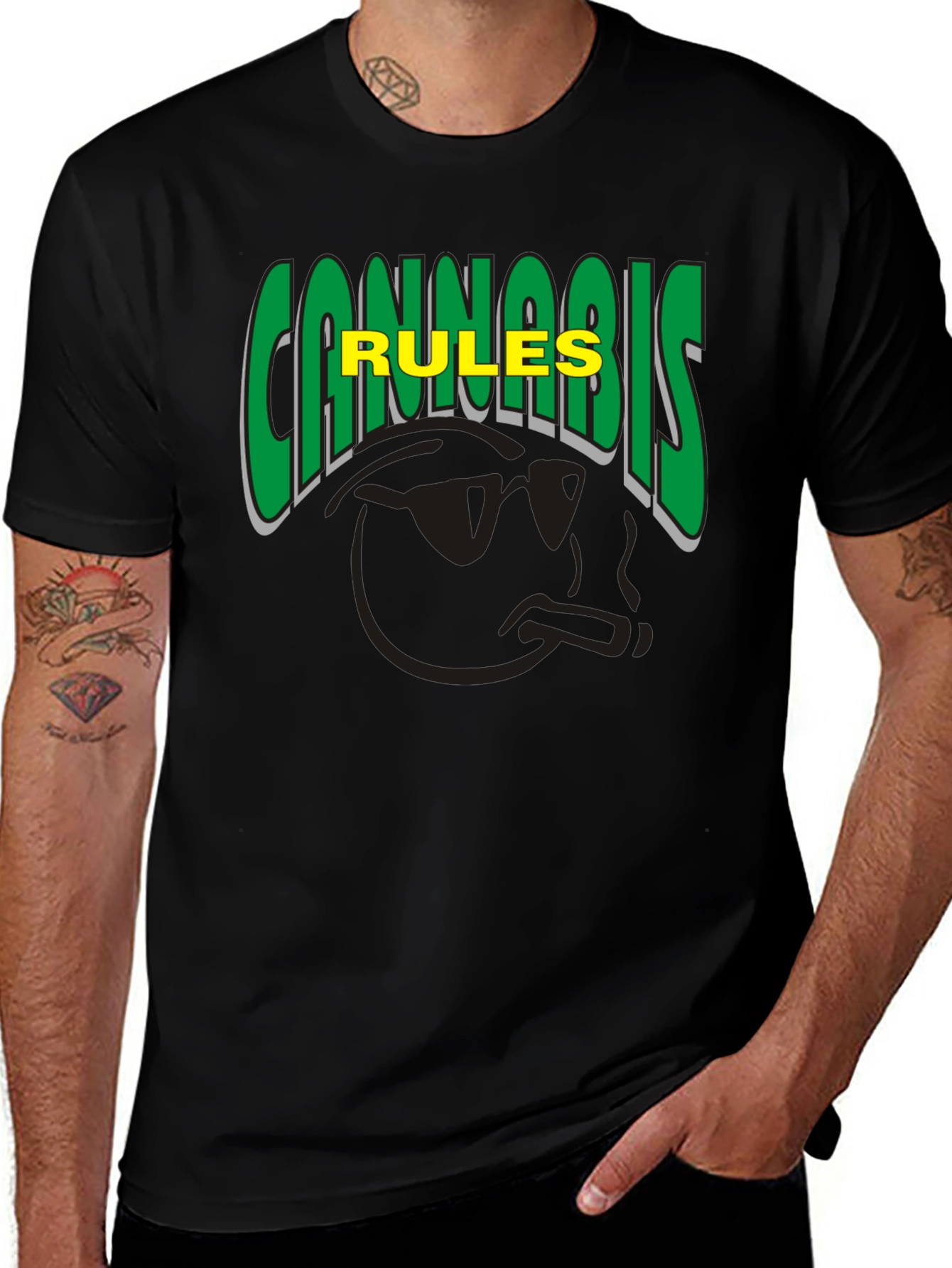 Cannabis Rules T-Shirt Black Crew Neck Short Sleeve