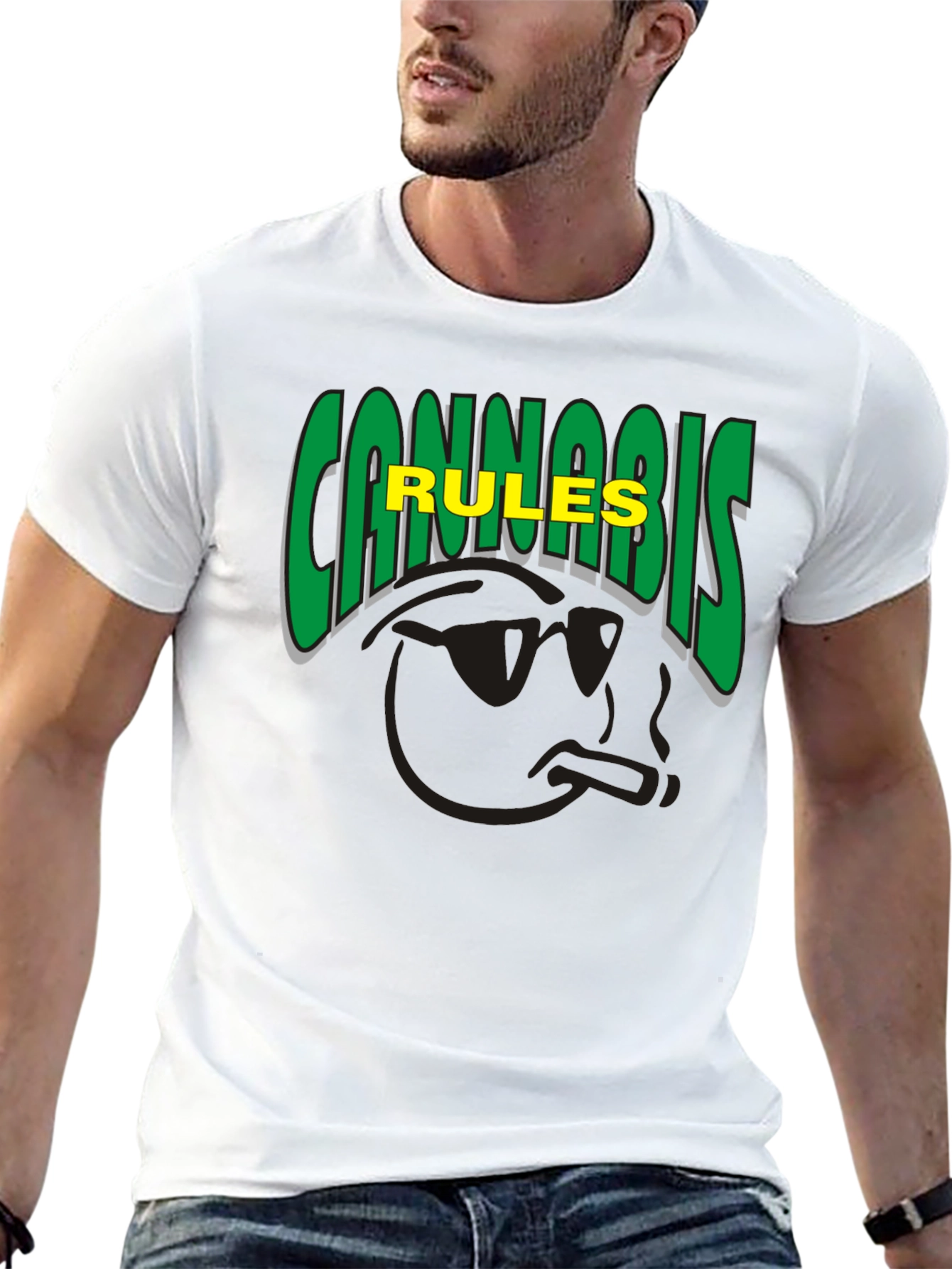 Cannabis Rules T-Shirt Black Crew Neck Short Sleeve