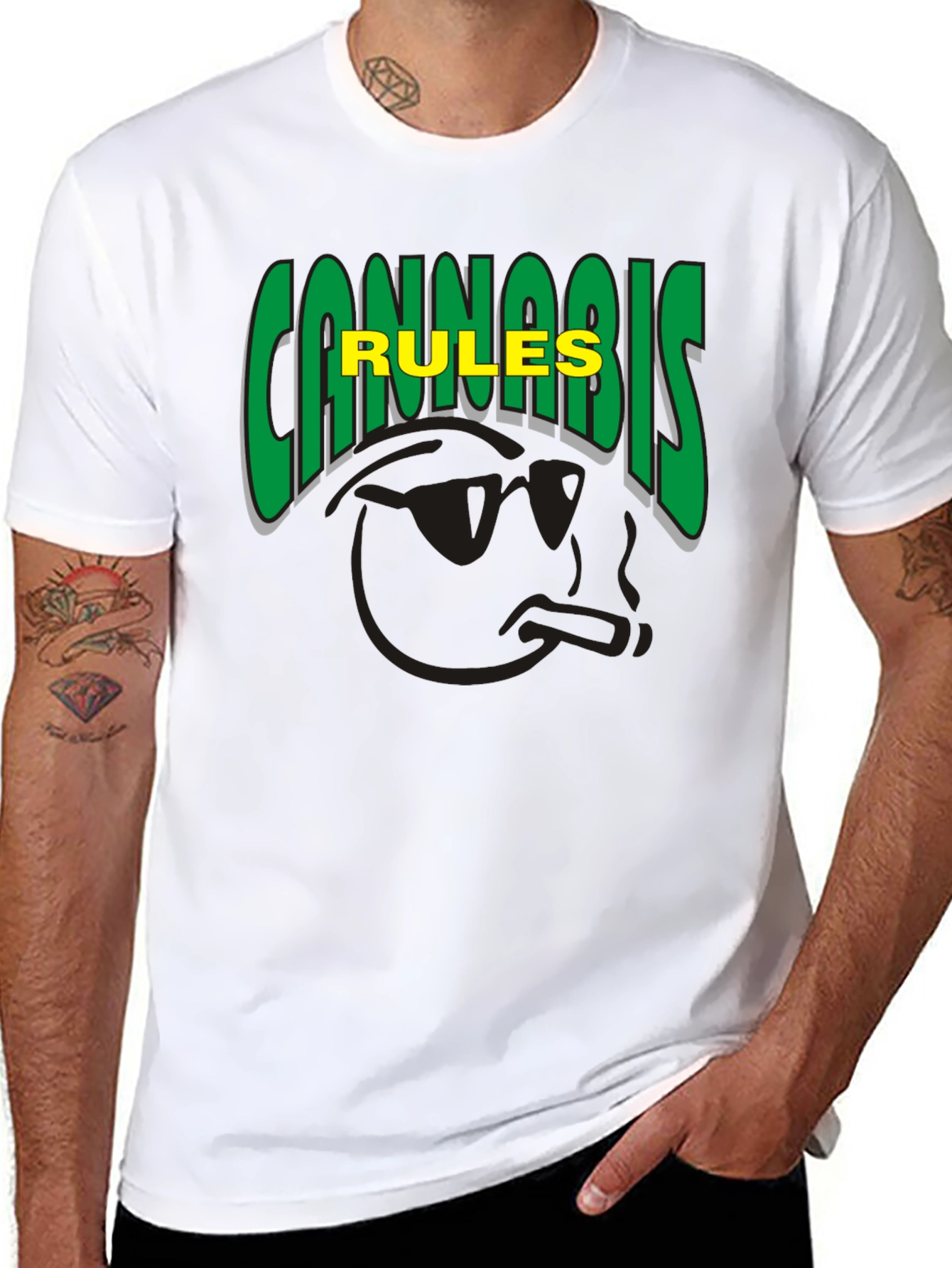 Cannabis Rules T-Shirt Black Crew Neck Short Sleeve