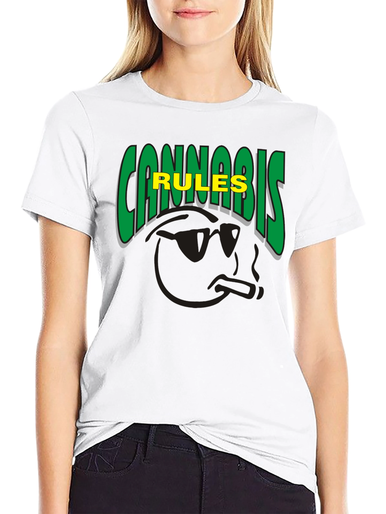 Cannabis Rules T-Shirt Black Crew Neck Short Sleeve