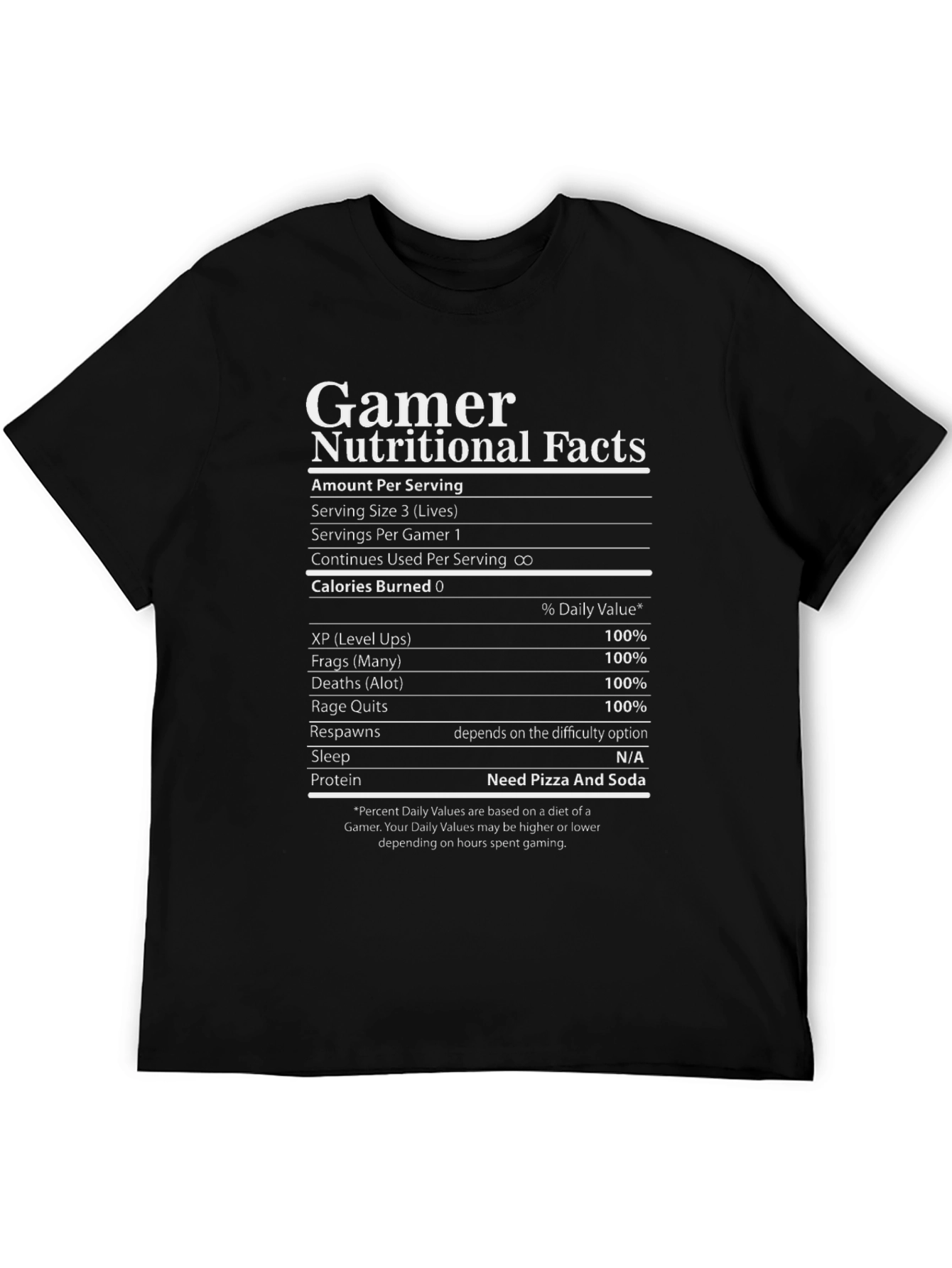 Gamer Nutritional Facts Graphic T-Shirt