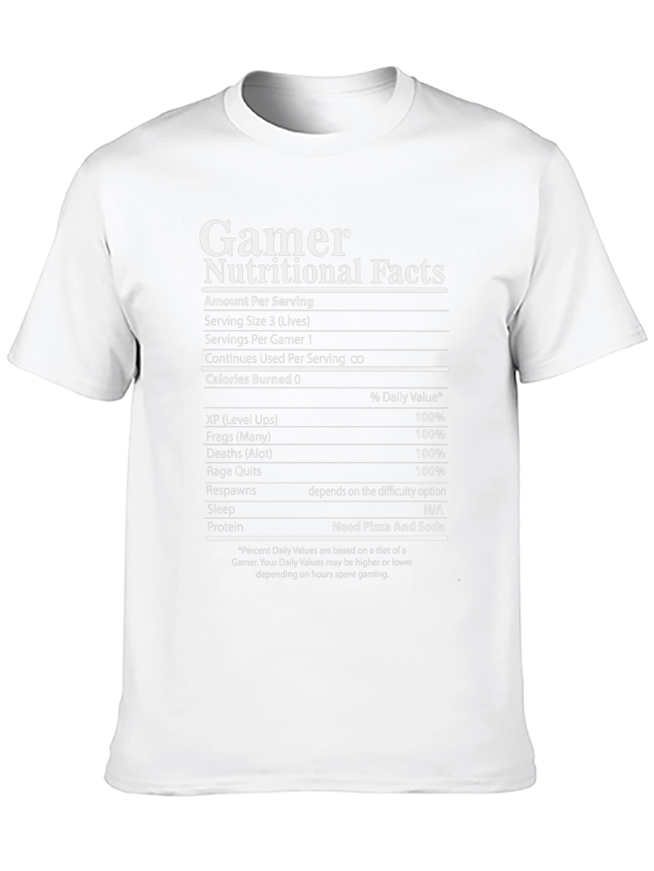 Gamer Nutritional Facts Graphic T-Shirt