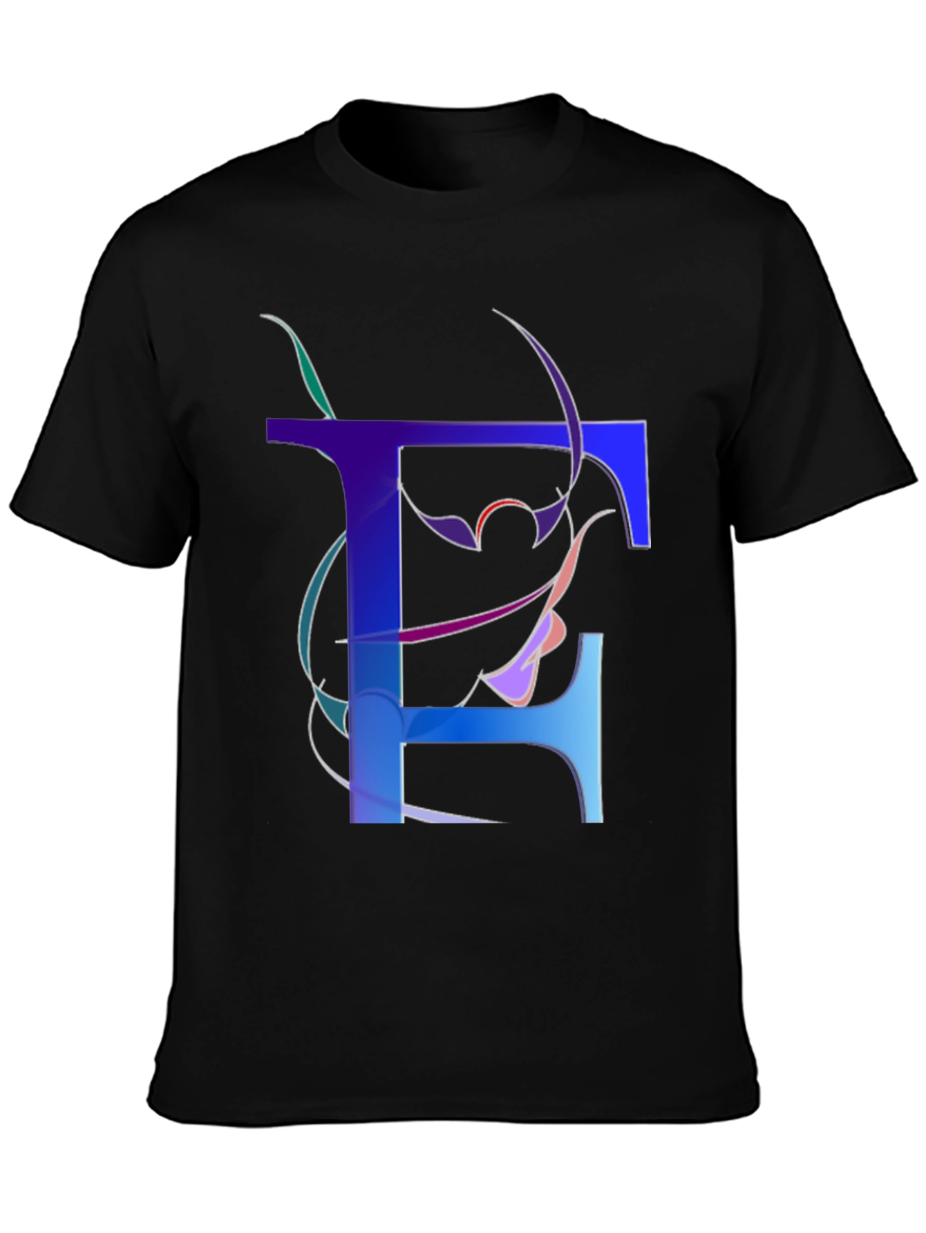 Abstract Letter T Graphic Print Black T-Shirt