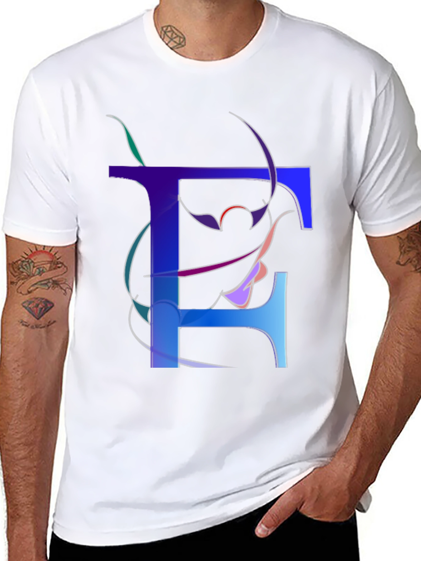 Abstract Letter T Graphic Print Black T-Shirt