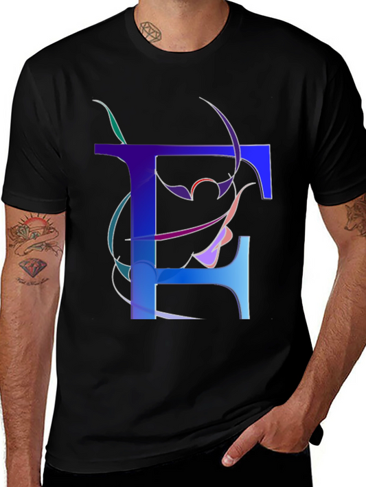 Abstract Letter T Graphic Print Black T-Shirt