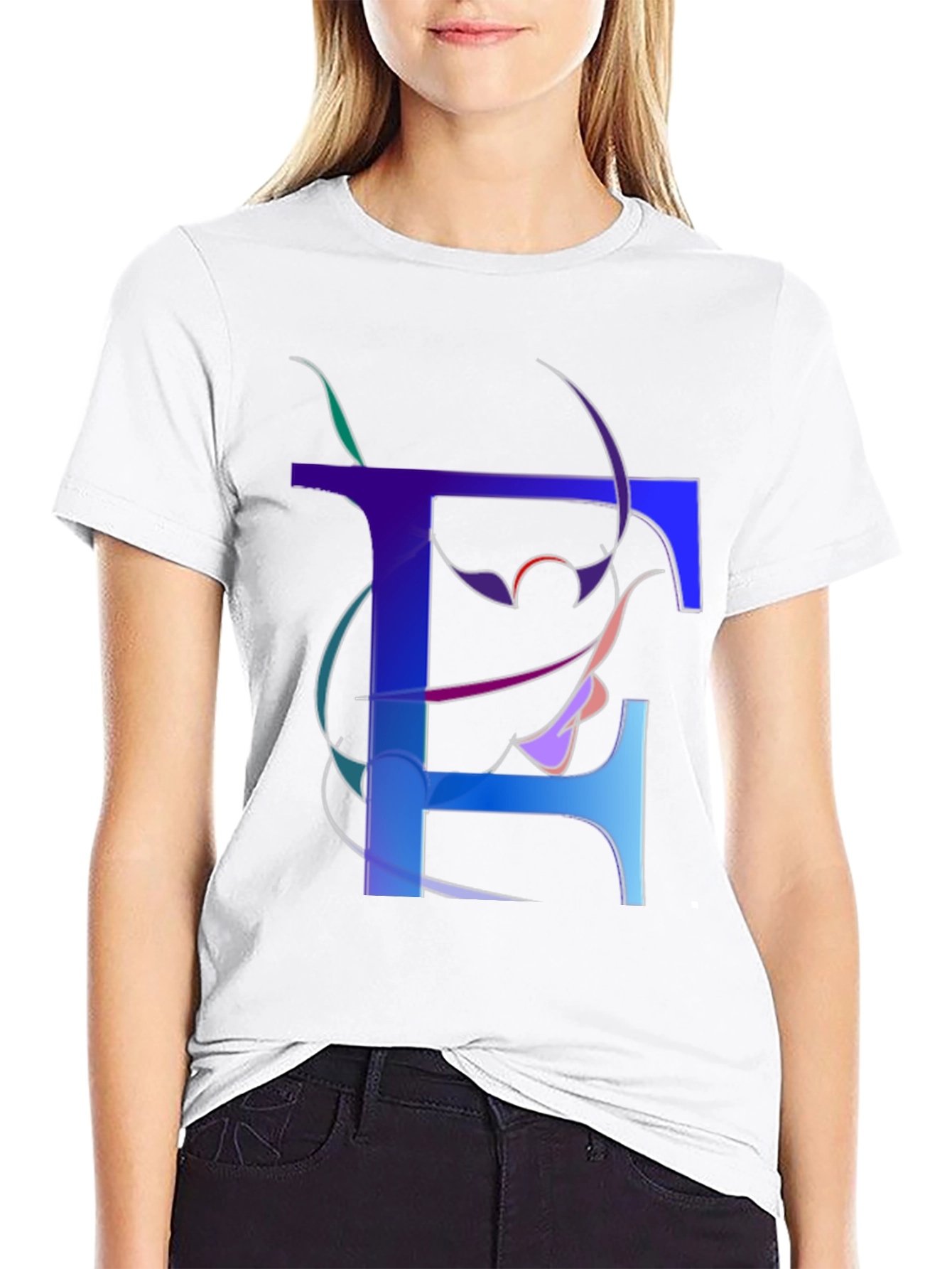 Abstract Letter T Graphic Print Black T-Shirt