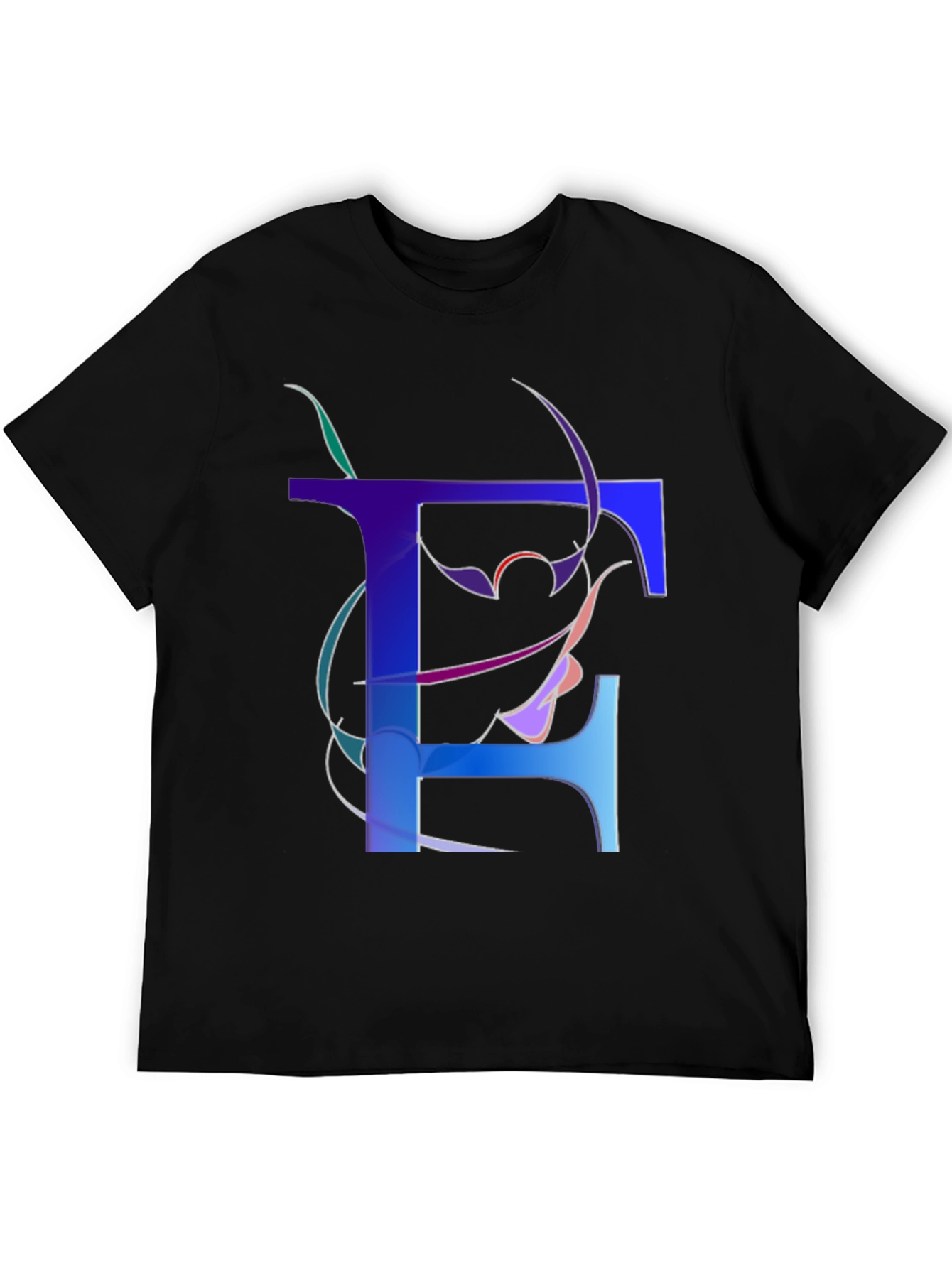 Abstract Letter T Graphic Print Black T-Shirt