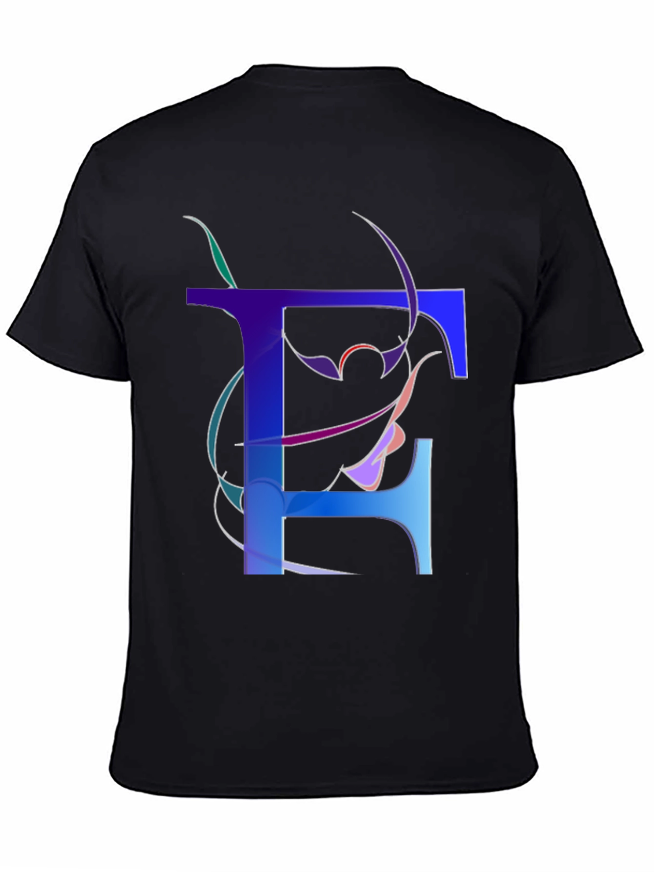 Abstract Letter T Graphic Print Black T-Shirt