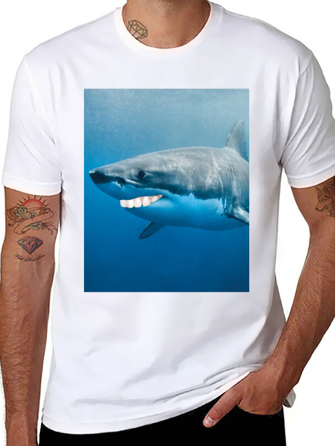 Funny Shark Graphic T-Shirt - Mens Black Tee