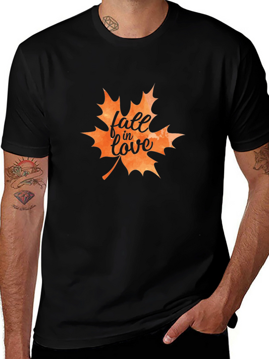 Fall in Love Maple Leaf Graphic Tee - Black
