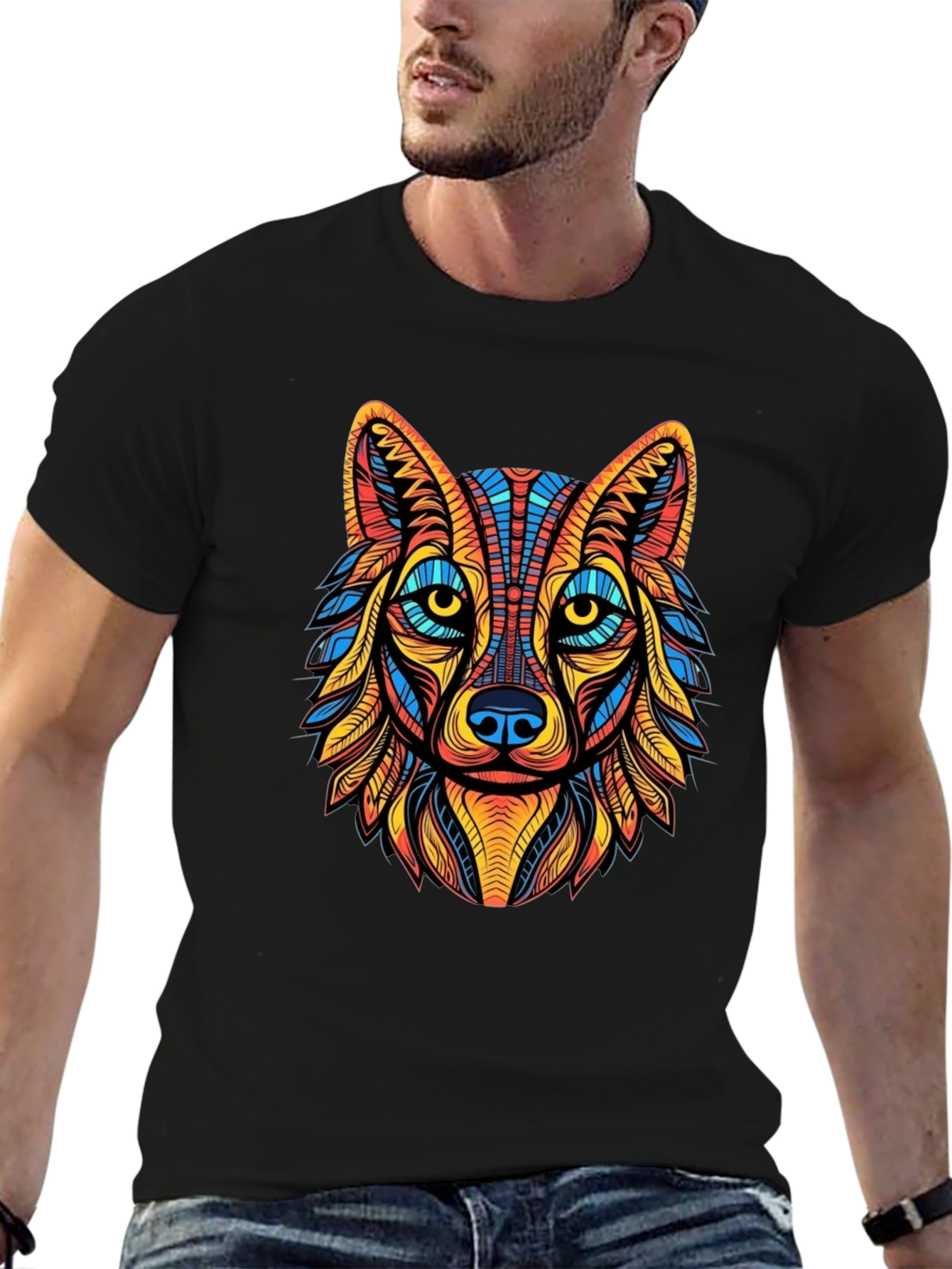 Wolf Graphic Tee - Artistic Mens T-Shirt