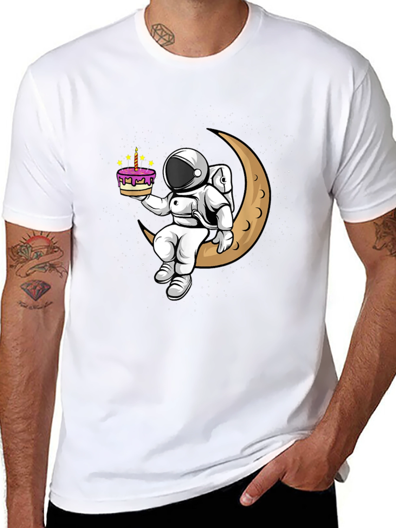 Astronaut on Moon T-Shirt - Birthday Cake Design
